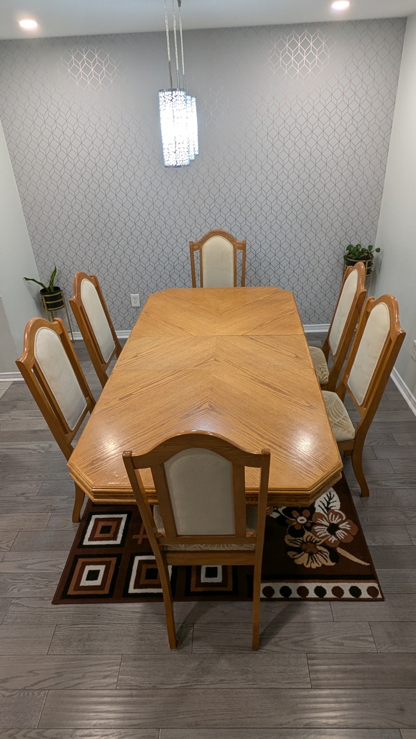 Solid Wood Dining Table Set with 6 Chairs