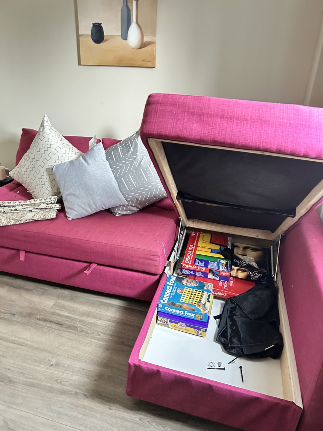Pink  Corner Sofa Bed with storage from ikea - photo 3