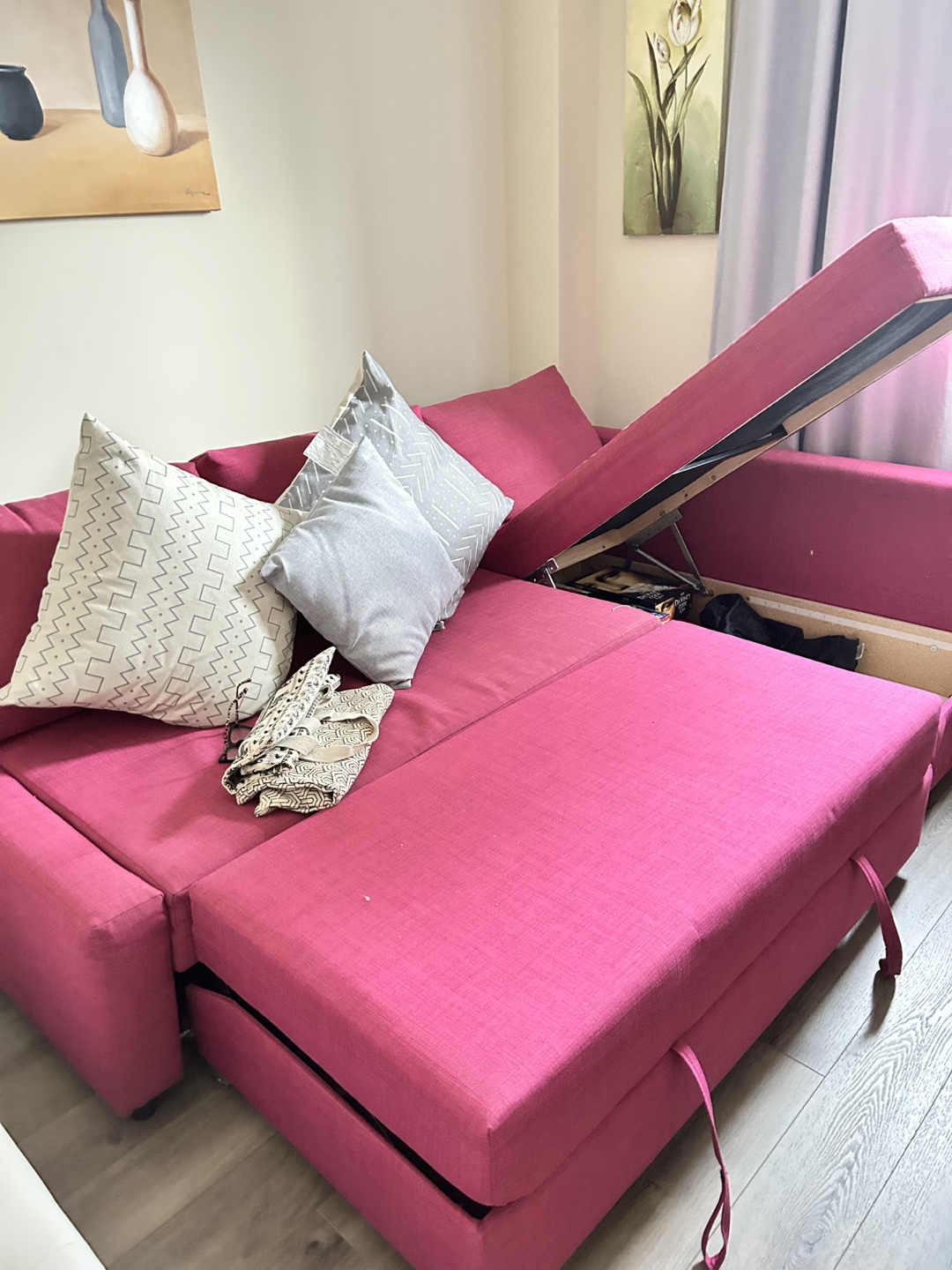 Pink  Corner Sofa Bed with storage from ikea - photo 4