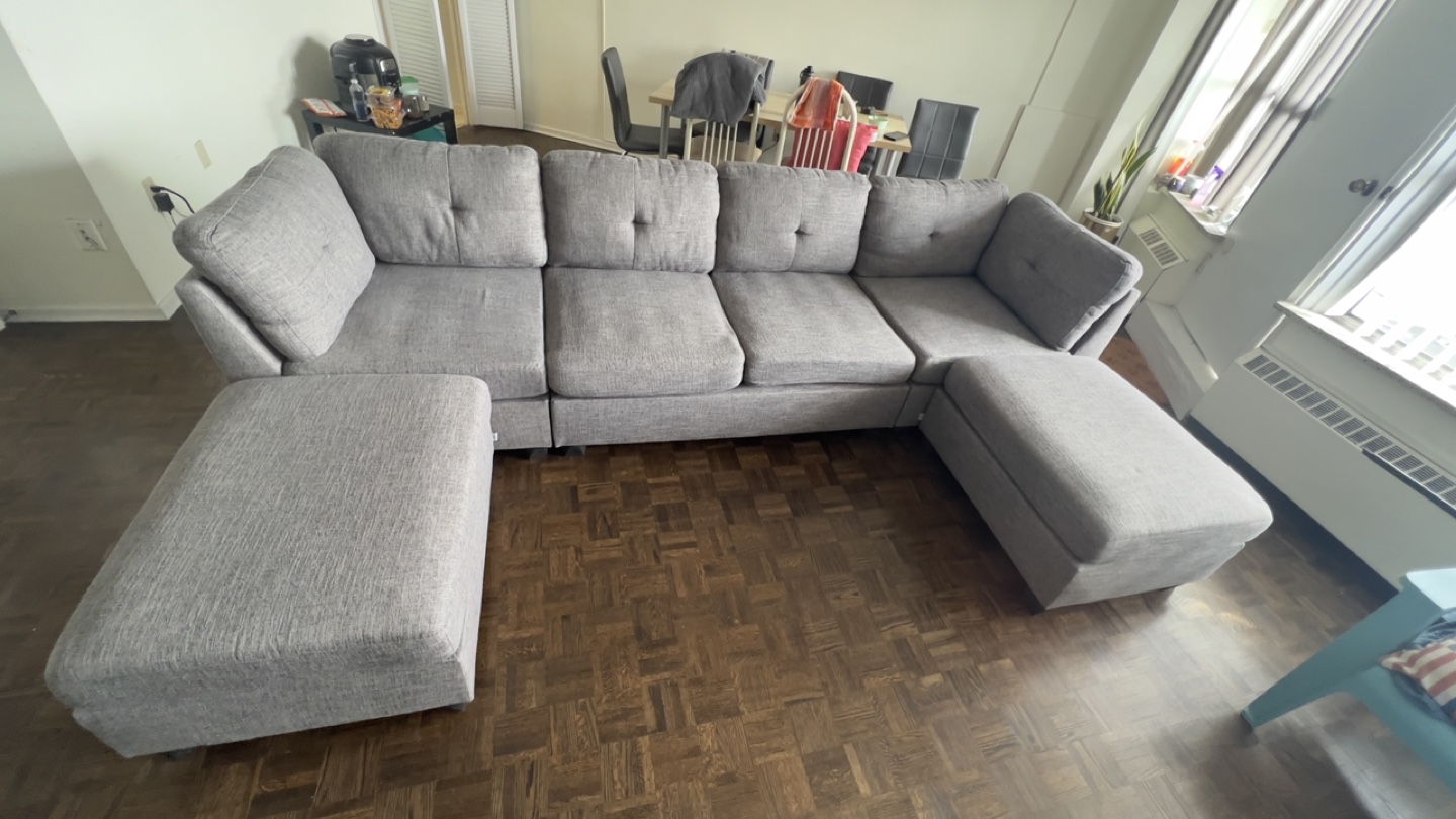 Grey Sectional Sofa with Chaise Lounge and Ottoman - photo 3