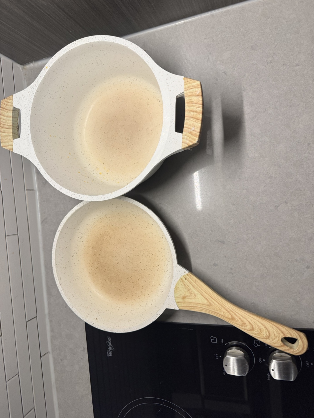 Cookware Set - 7 Pots / Pans and 3 lids - Cream and Wood Tone - photo 3