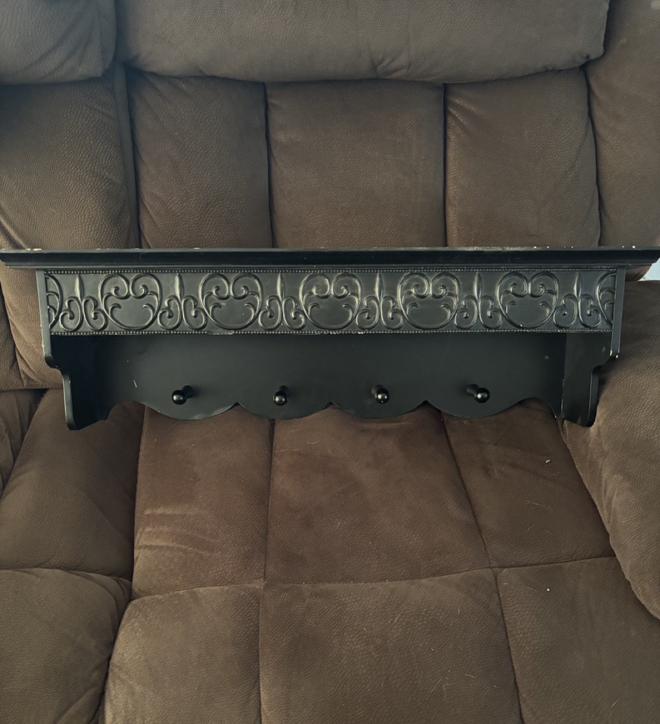 Black Wall Shelf with Hooks