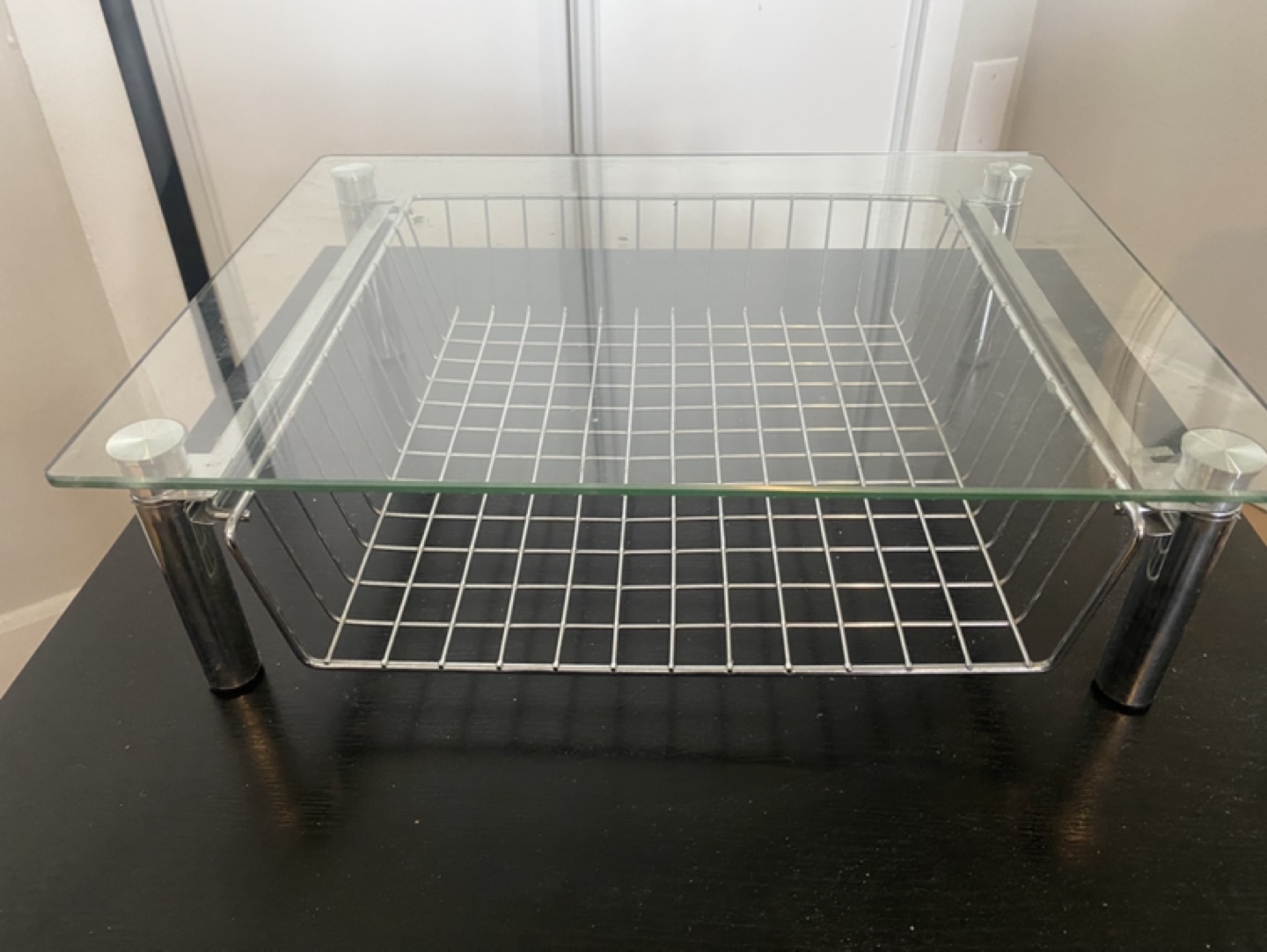 Glass-top Storage Shelf with Metal Basket