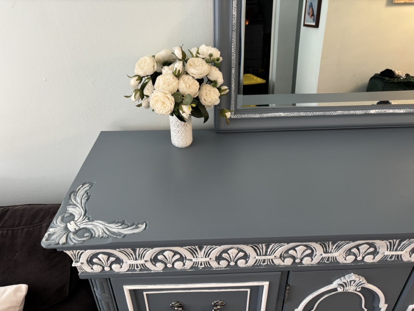 Vintage Gray/Blue and White Painted Dresser with Mirror - photo 2