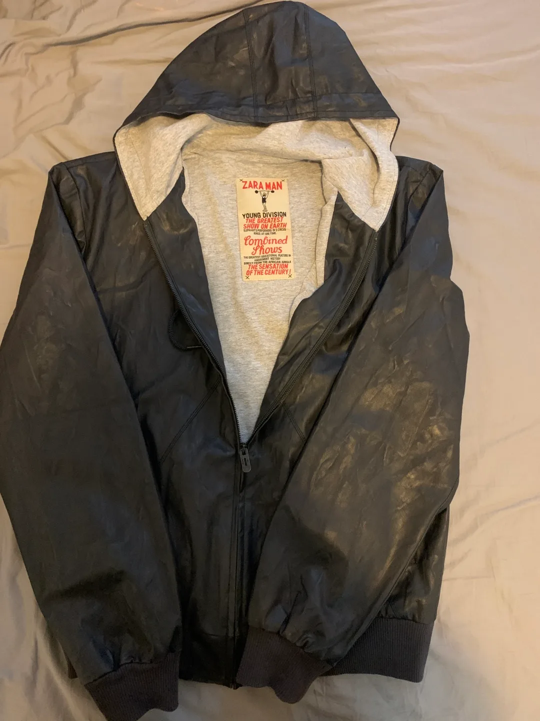 Zara Man Black Faux Leather Hooded Jacket image indicator(2)