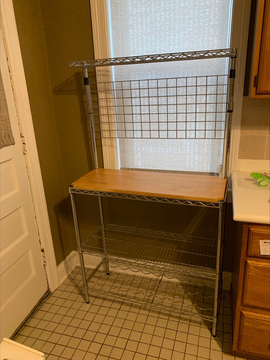 Chrome Wire Kitchen Rack with Wood Top