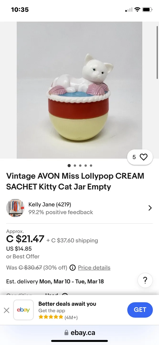 Vintage Avon Kitty Cat Jar Lollypop Cream Sachet image indicator(2)