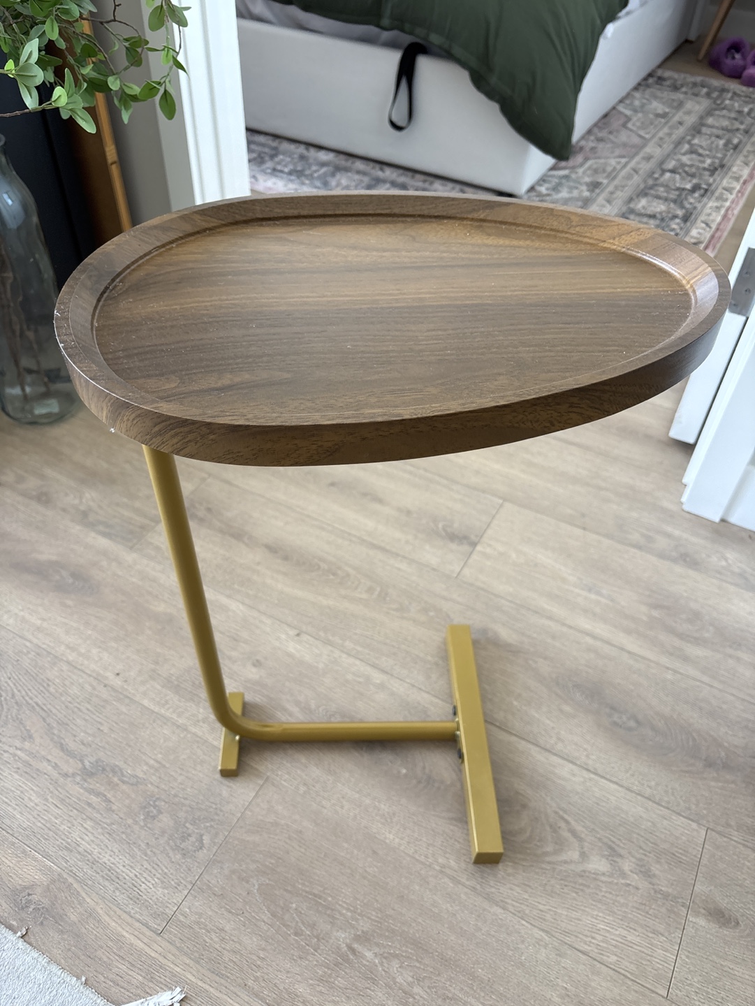 Oval Wood and Gold Side Table