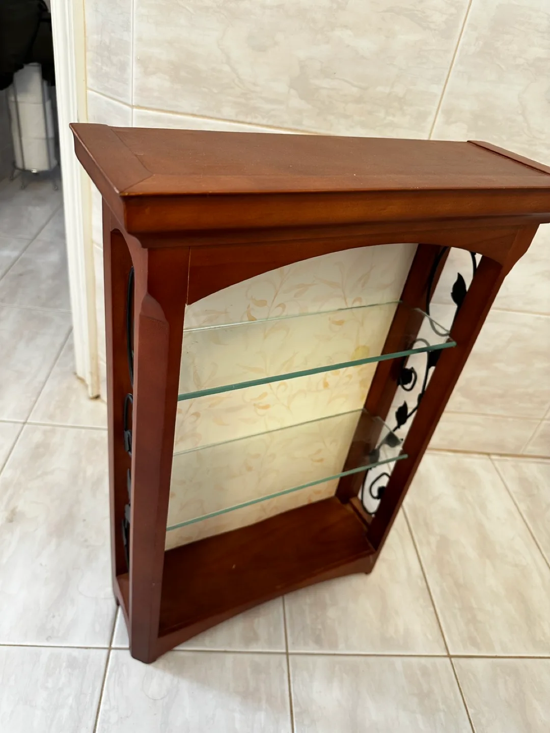 Wooden Wall Shelf with Glass Shelves image indicator(3)