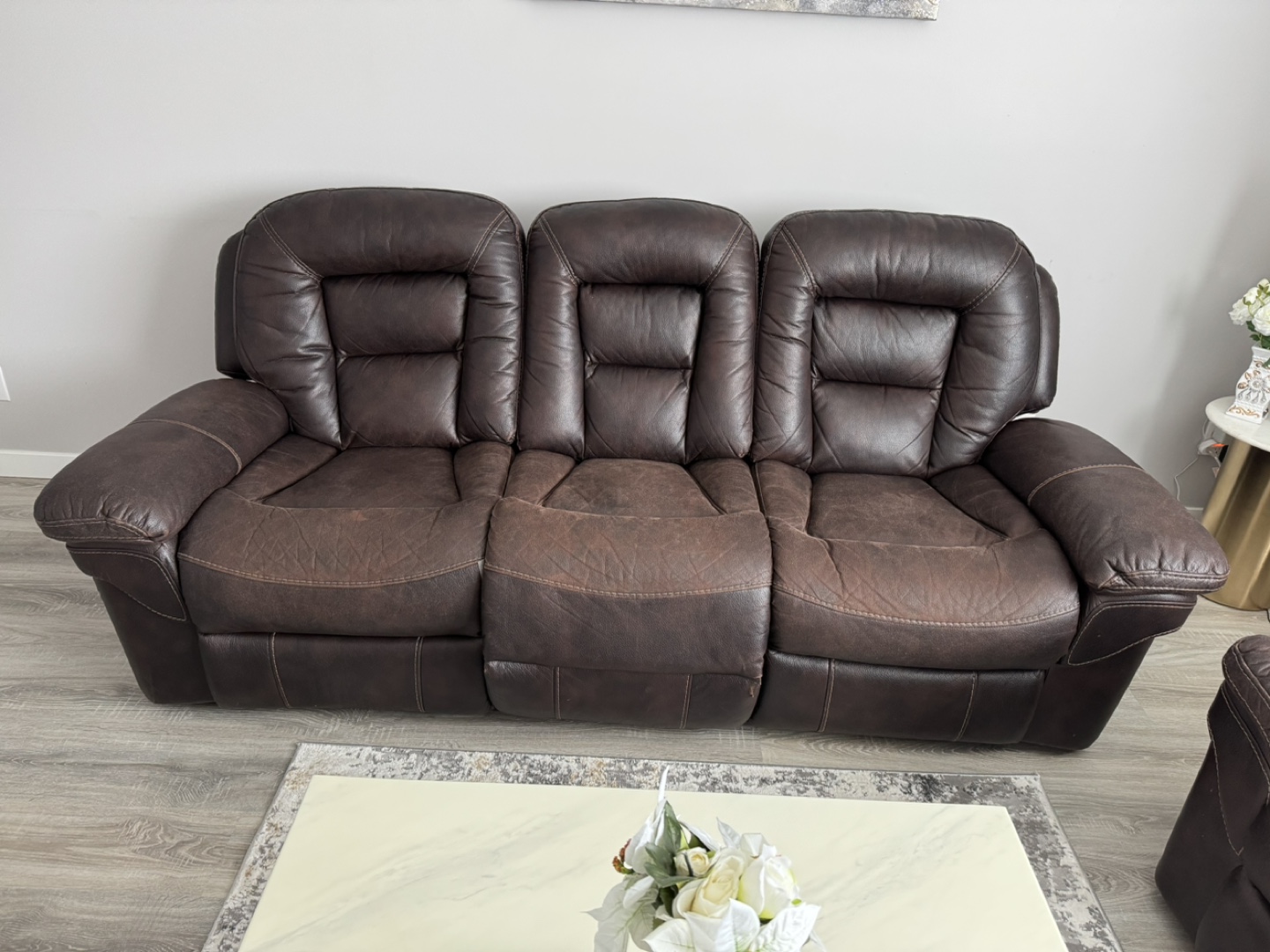 Reclining Sofa - Walnut Brown Leather-Look - photo 3