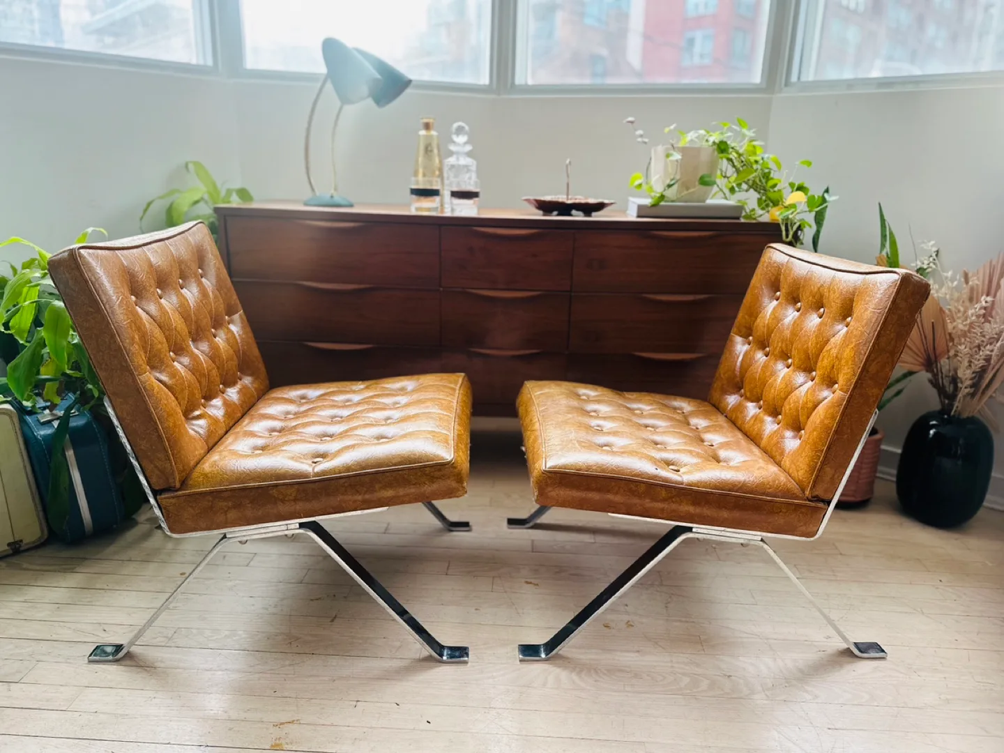MCM Tufted Leatherette Lounge Chairs 🤎 1 AVAILABLE thumbnail