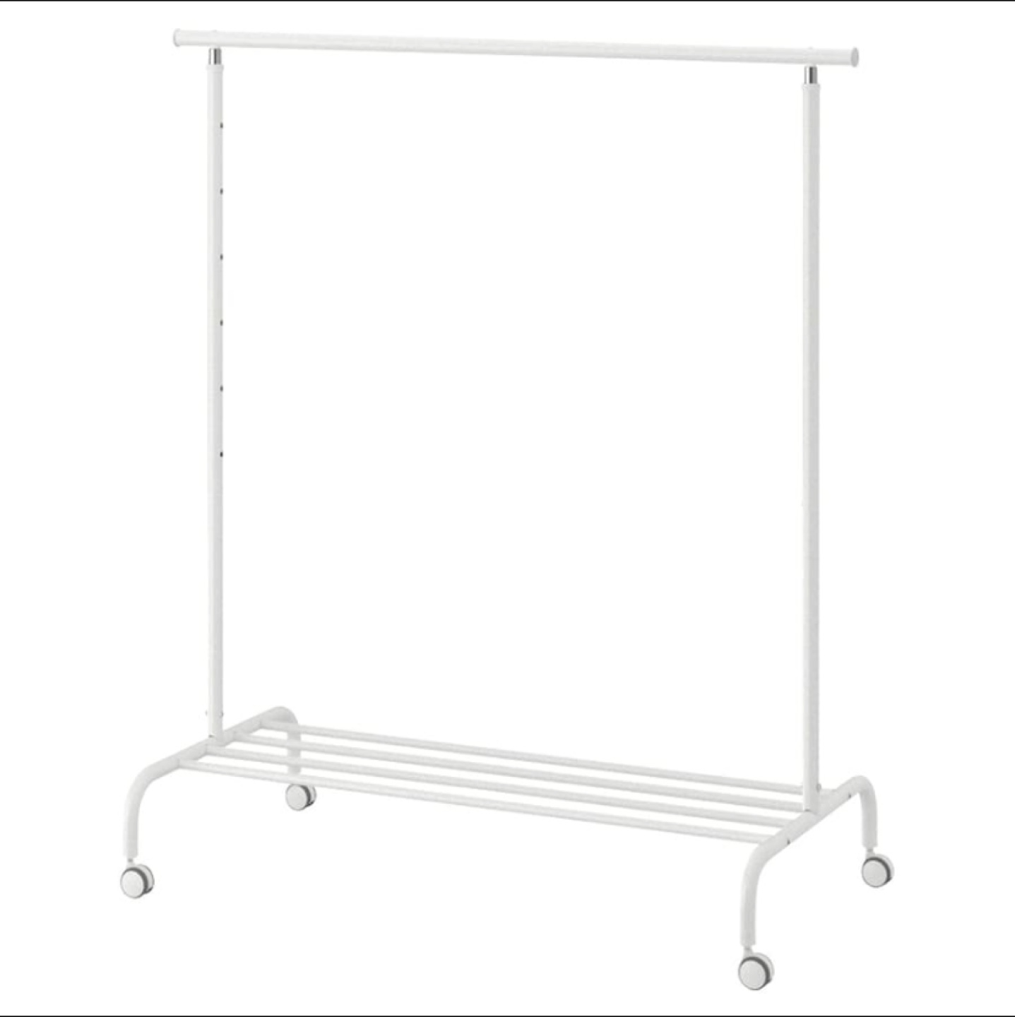 IKEA White Clothes Rack with Wheels. RIGGA
