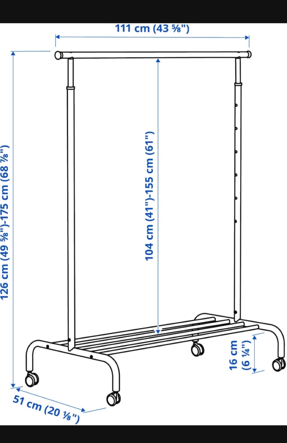 IKEA White Clothes Rack with Wheels. RIGGA - photo 3