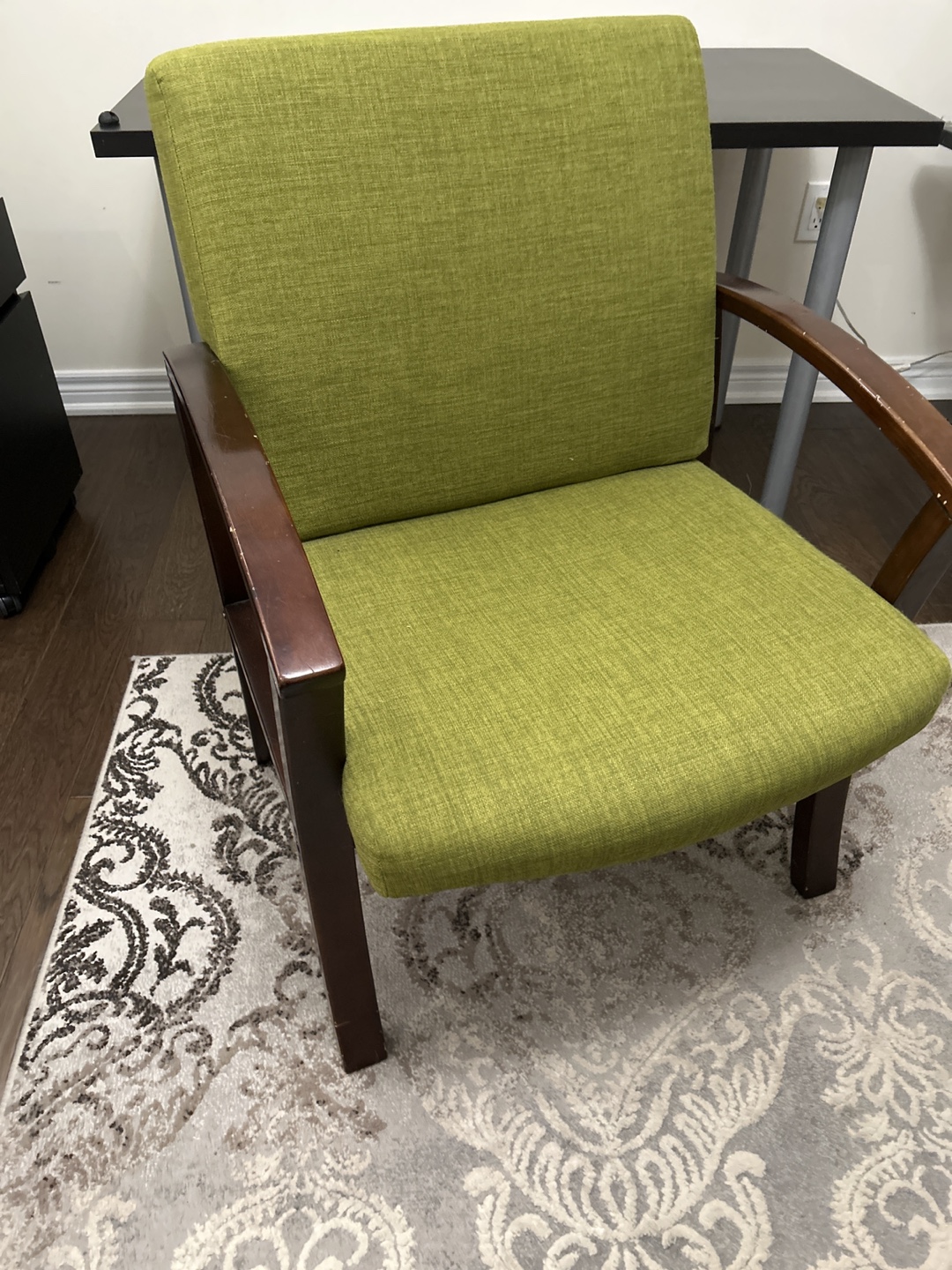 Lime Green Accent Chair with Wooden Arms - photo 2