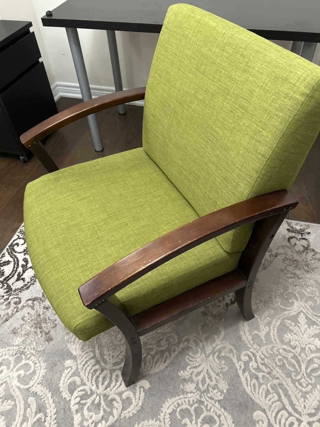 Lime Green Accent Chair with Wooden Arms - photo 4