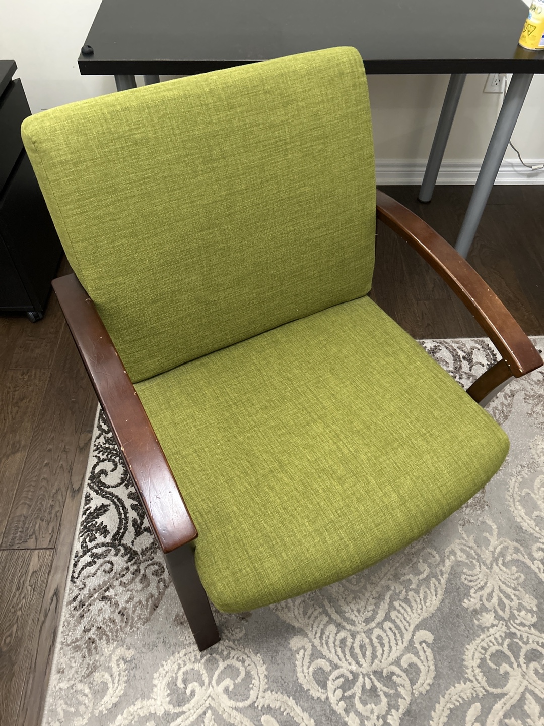 Lime Green Accent Chair with Wooden Arms