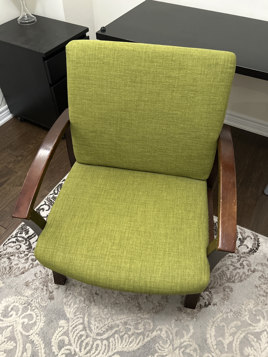 Lime Green Accent Chair with Wooden Arms - photo 3
