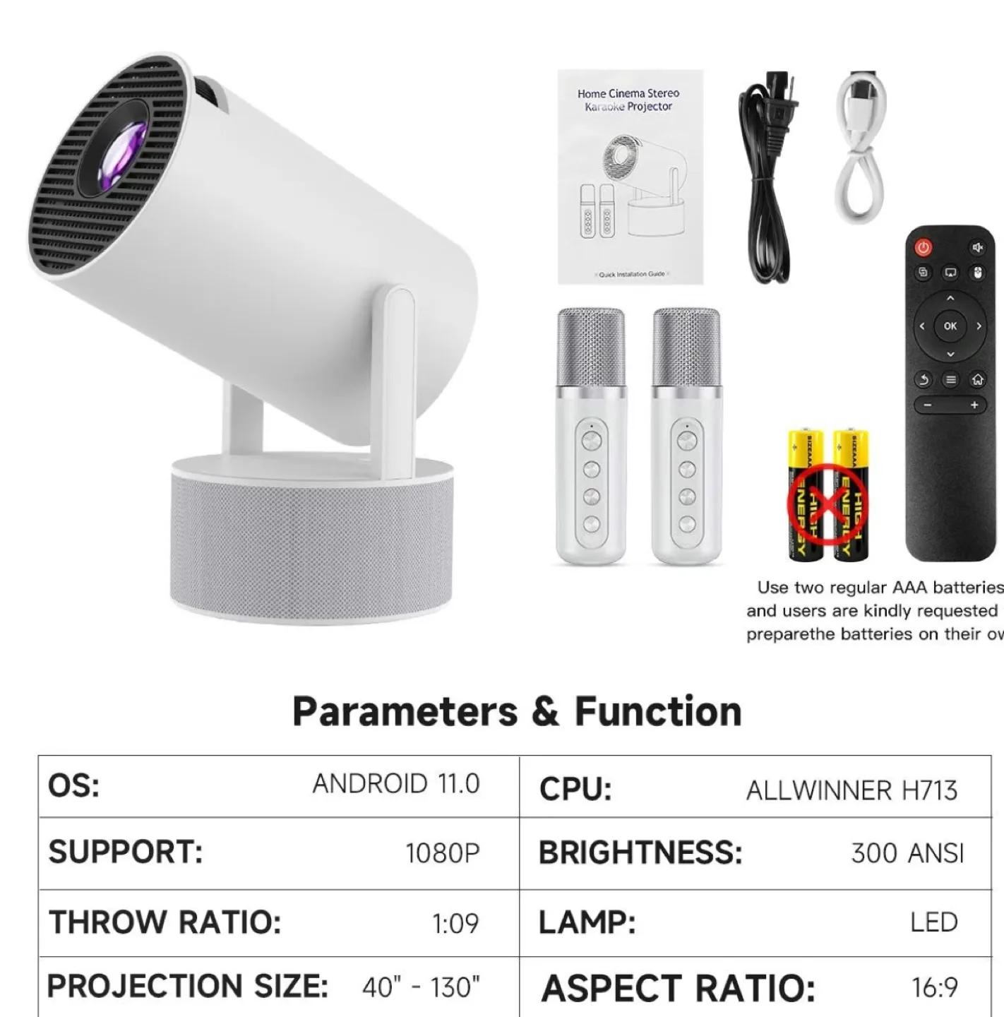 Portable Projector with 2 Microphones and Speakers image indicator(3)