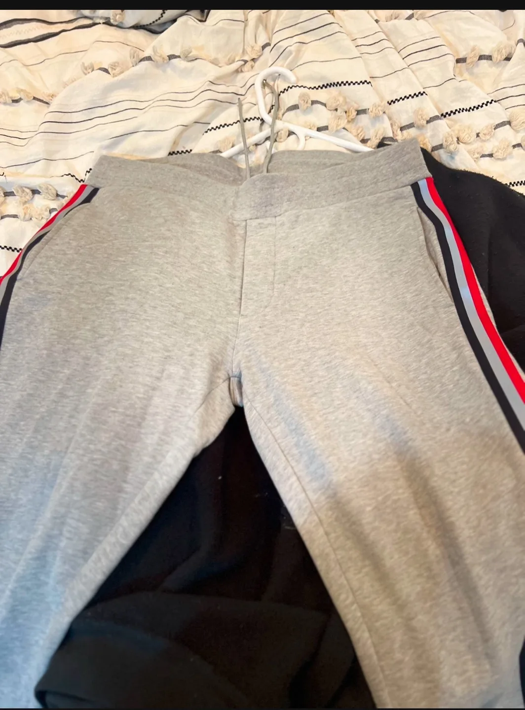 Moncler Gray Sweatpants with Red and White Stripes image indicator(2)