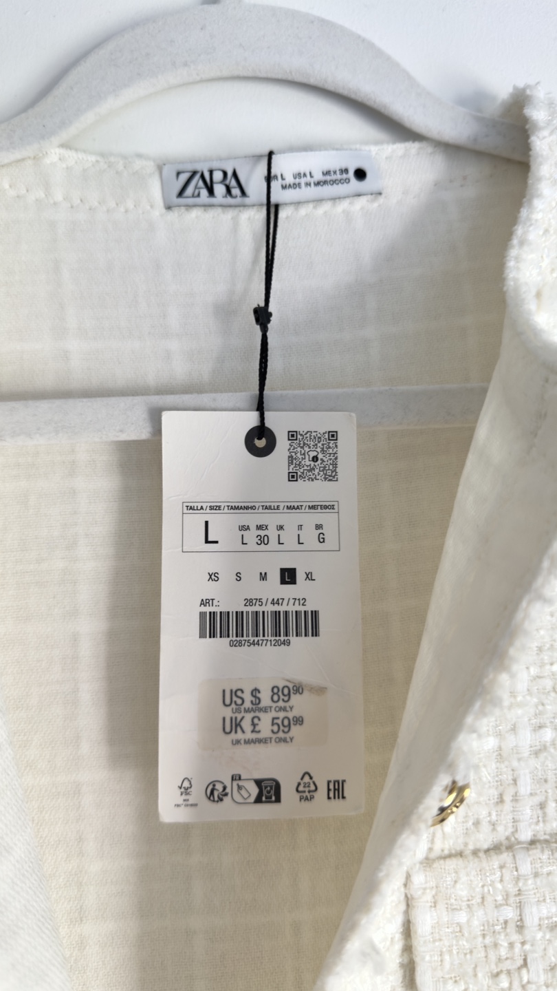 White Tweed Zara Dress Size Large - photo 3