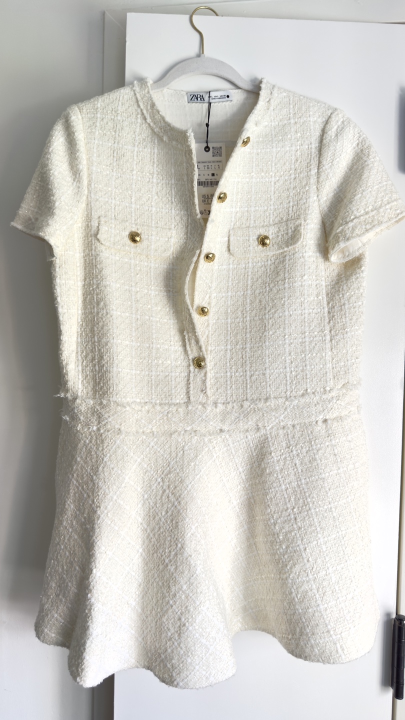 White Tweed Zara Dress Size Large