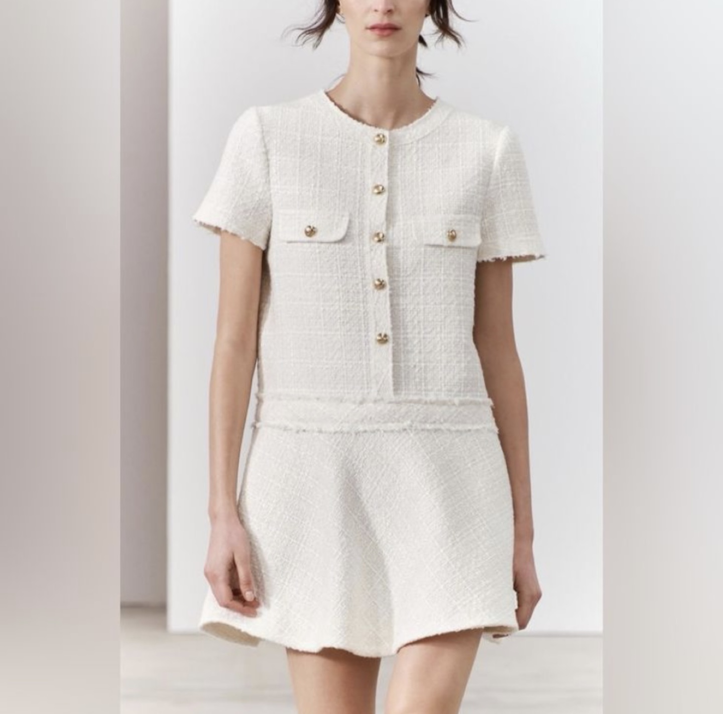 White Tweed Zara Dress Size Large - photo 2