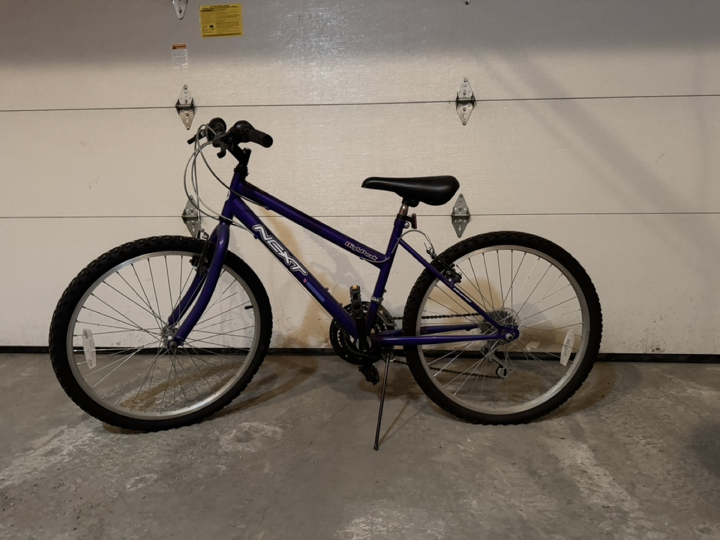 Next 24" purple bike with Bell helmet