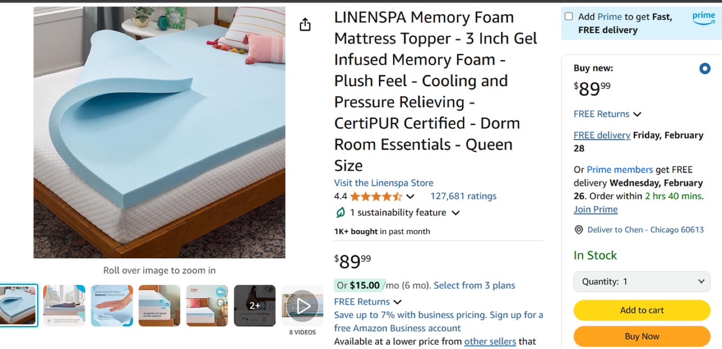 LINENSPA 3-Inch Gel-Infused Memory Foam Mattress Topper - Queen