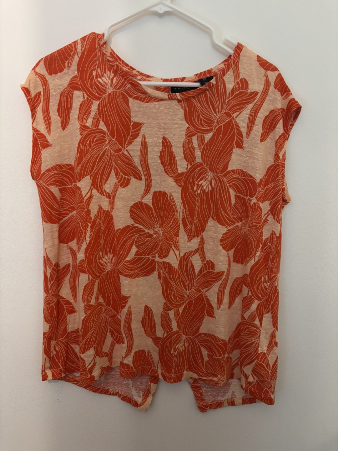 Tahari 100% Linen Orange Floral Top, Size L