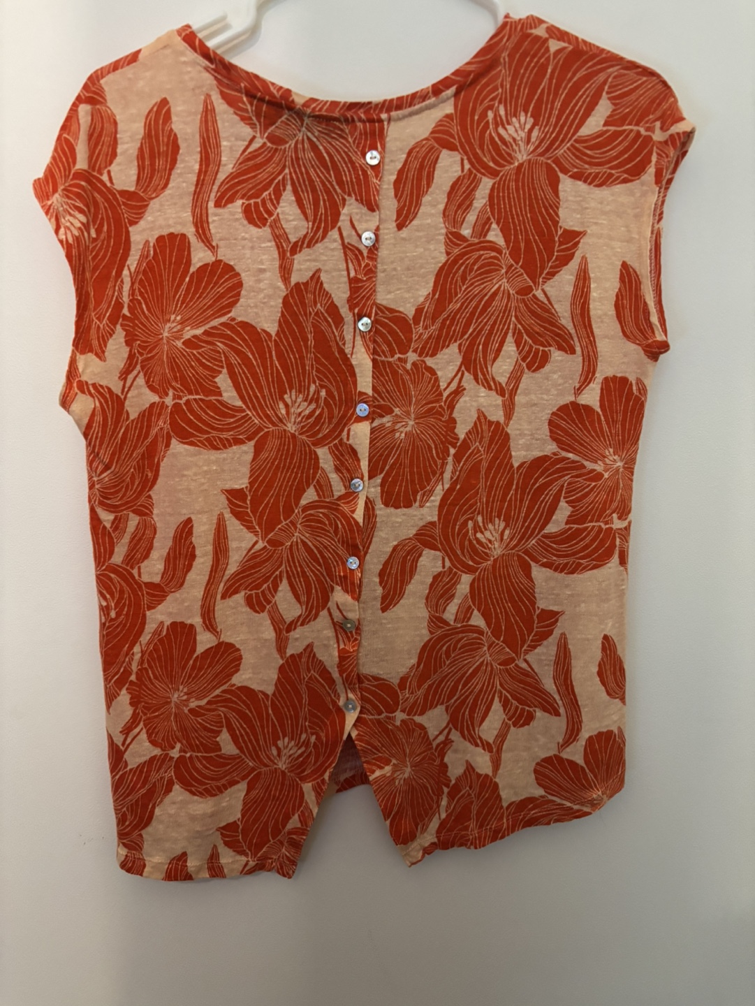 Tahari 100% Linen Orange Floral Top, Size L - photo 3