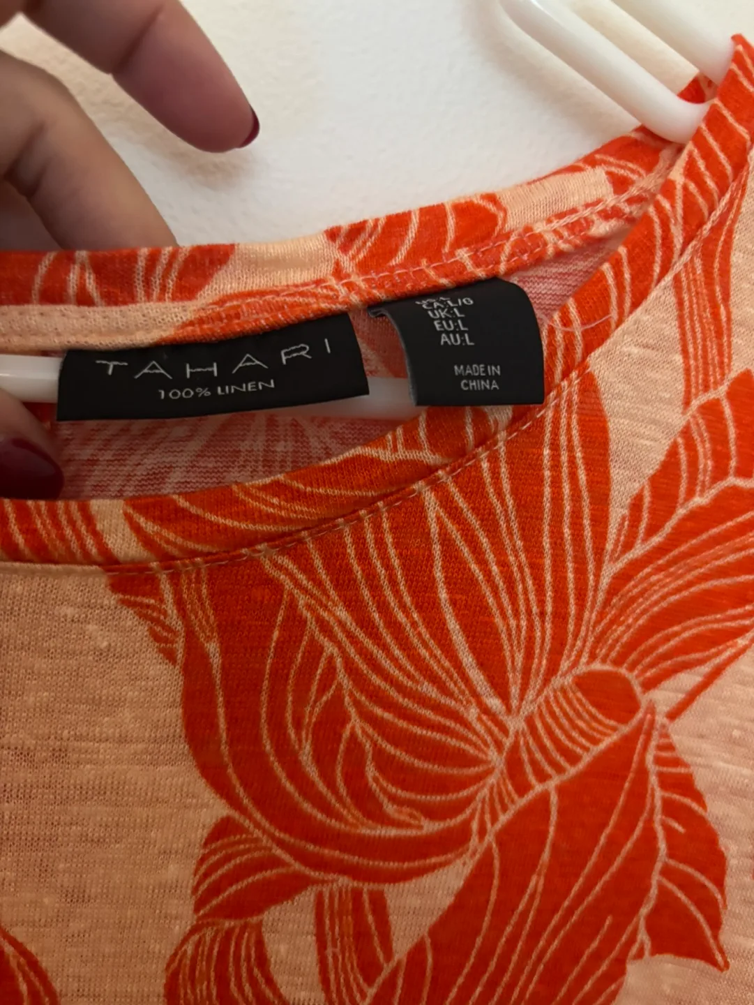 Tahari 100% Linen Orange Floral Top, Size L image indicator(7)