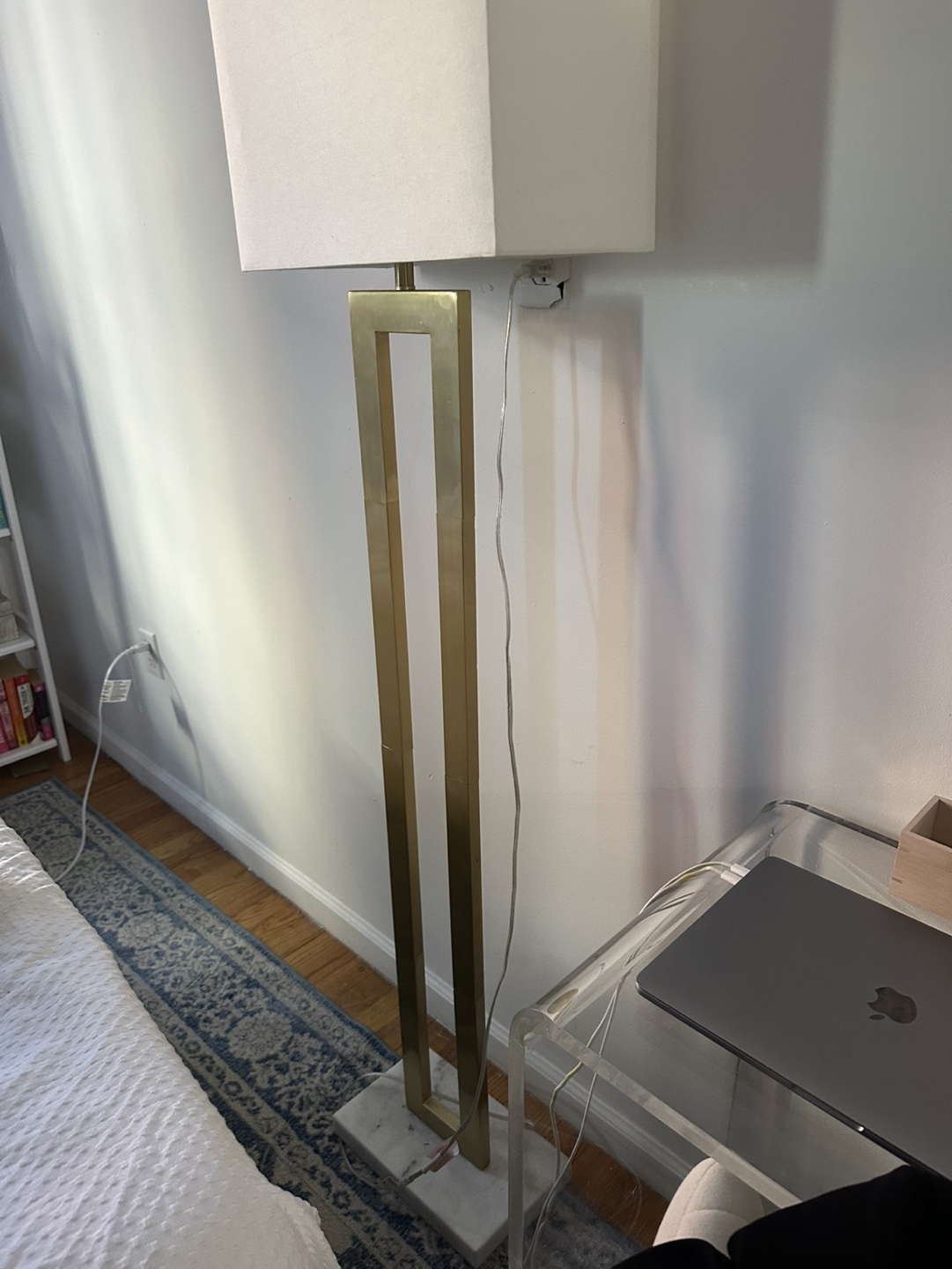Gold Floor Lamp with White Shade and Marble Base - photo 2
