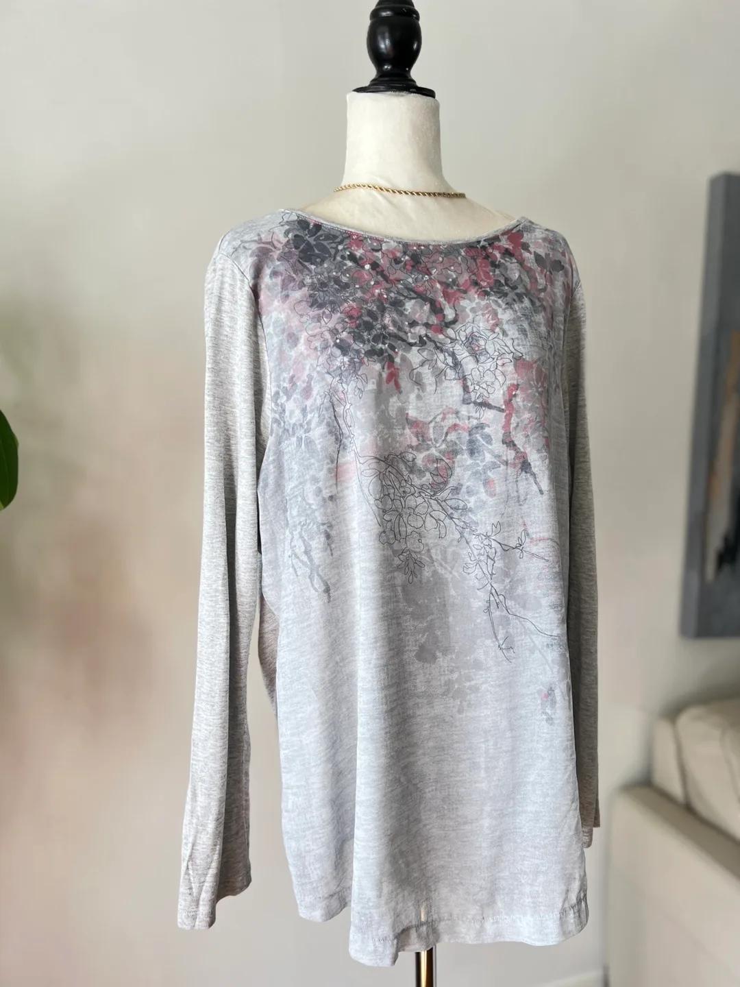 Grey Floral Long Sleeve Olsen Blouse image indicator(2)