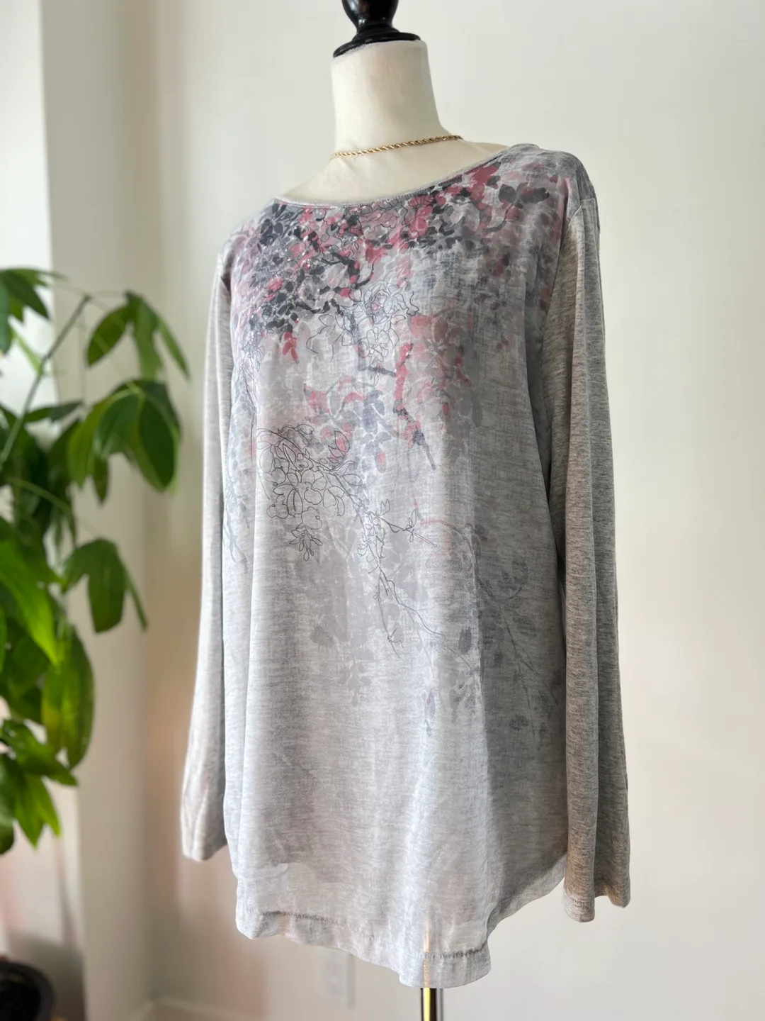 Grey Floral Long Sleeve Olsen Blouse image indicator(10)