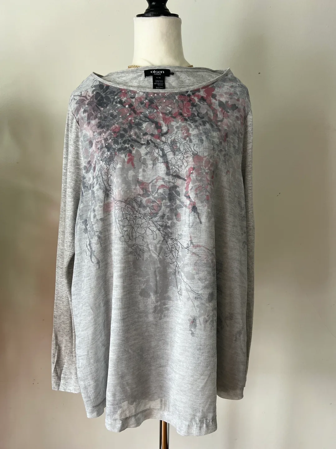 Grey Floral Long Sleeve Olsen Blouse image indicator(8)