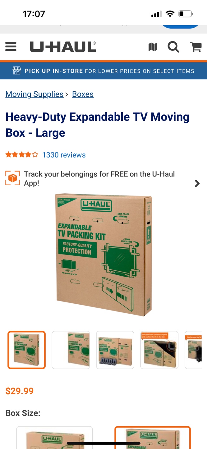 U-Haul Heavy-Duty Expandable TV Moving Box - Large