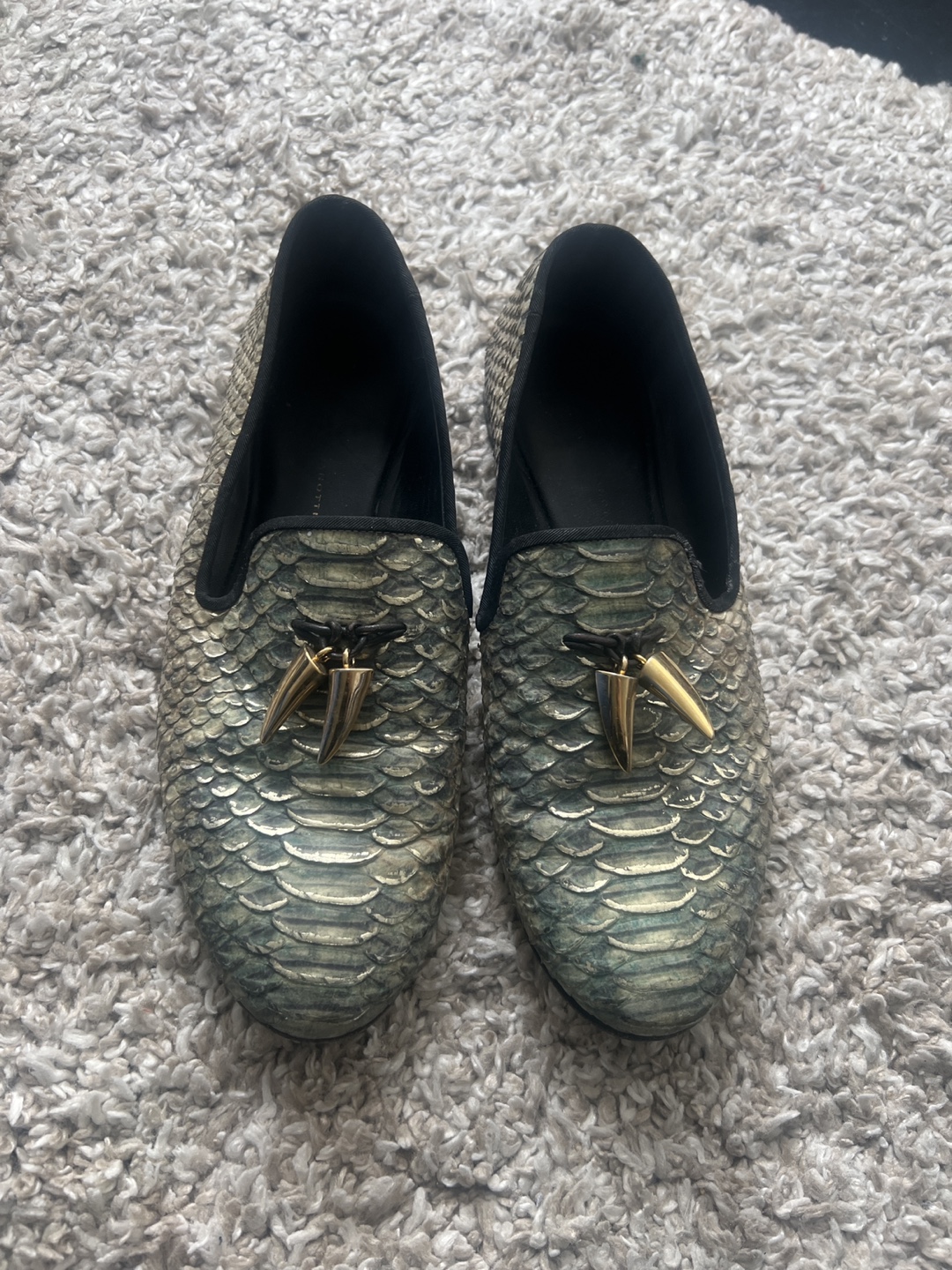 Giuseppe Zanotti Snakeskin Loafers with Gold Accents