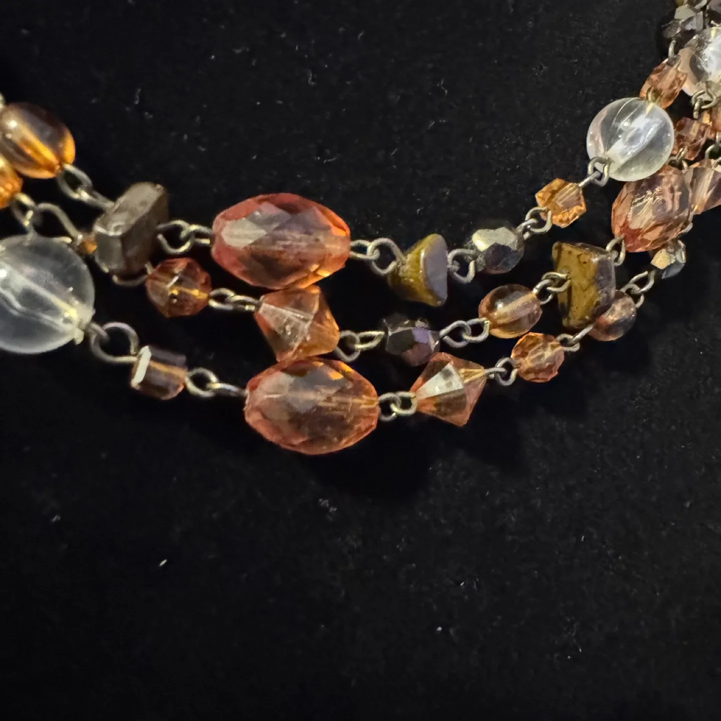 Long Beaded Station Necklace Synthetic Amber & Clear Glass Bead image indicator(6)