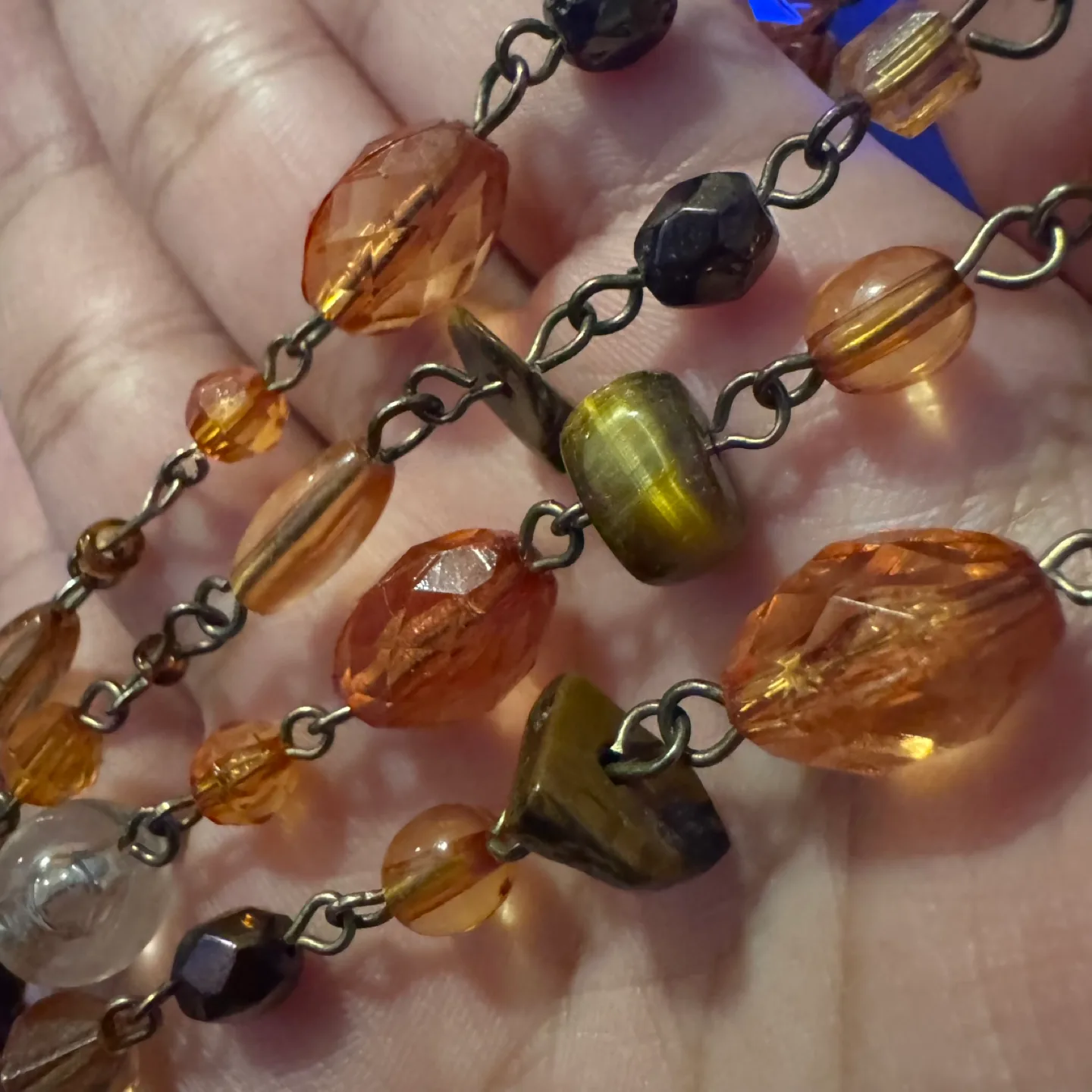 Long Beaded Station Necklace Synthetic Amber & Clear Glass Bead image indicator(8)