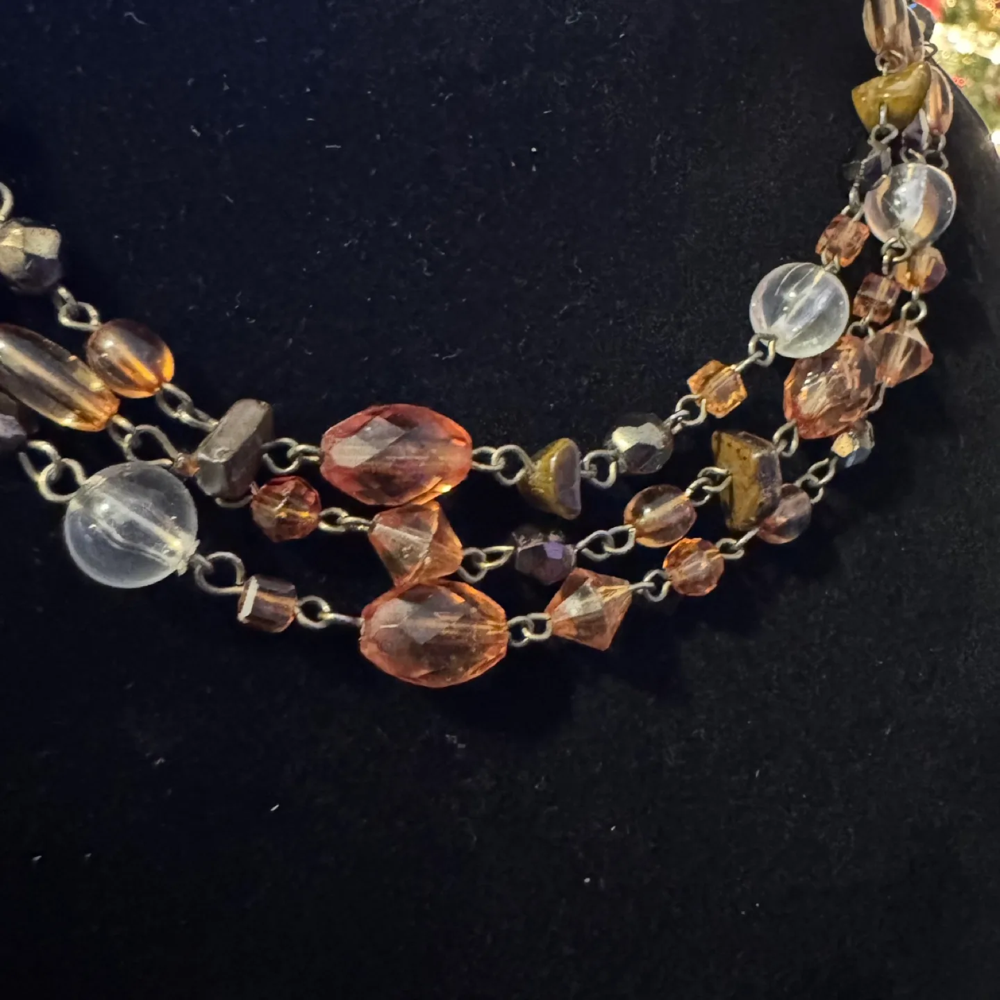Long Beaded Station Necklace Synthetic Amber & Clear Glass Bead image indicator(9)