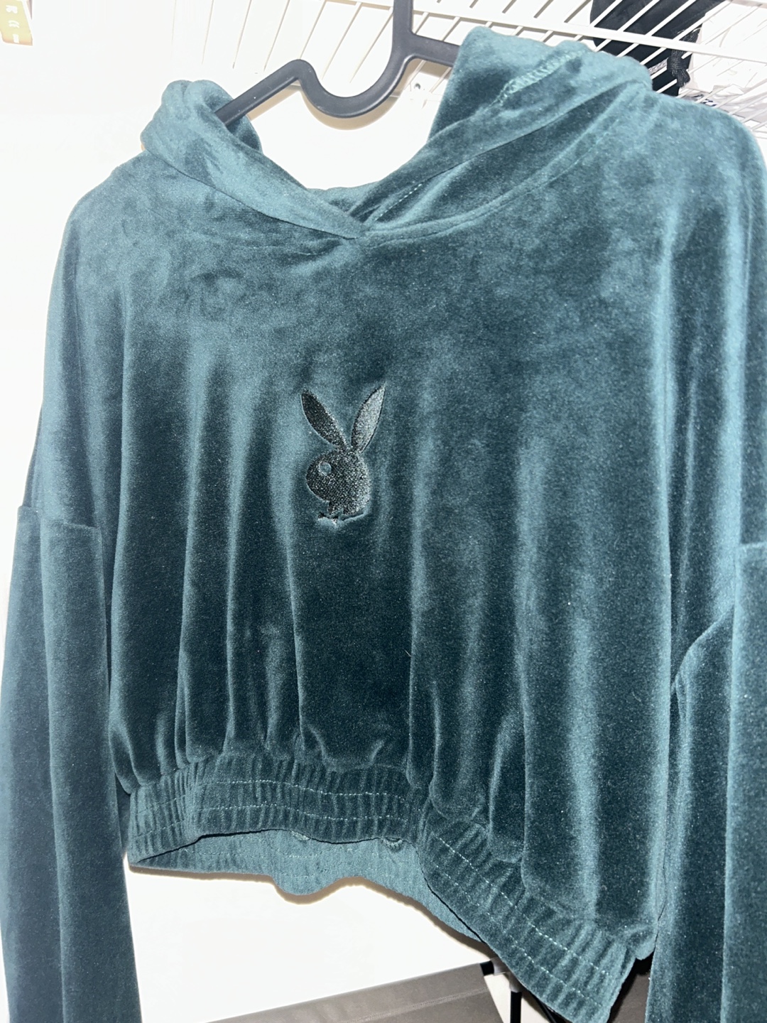 Playboy Crop Hoodie (dark green velvet)