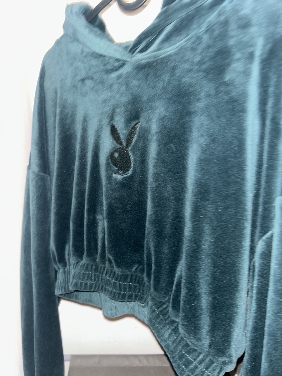 Playboy Crop Hoodie (dark green velvet) - photo 2