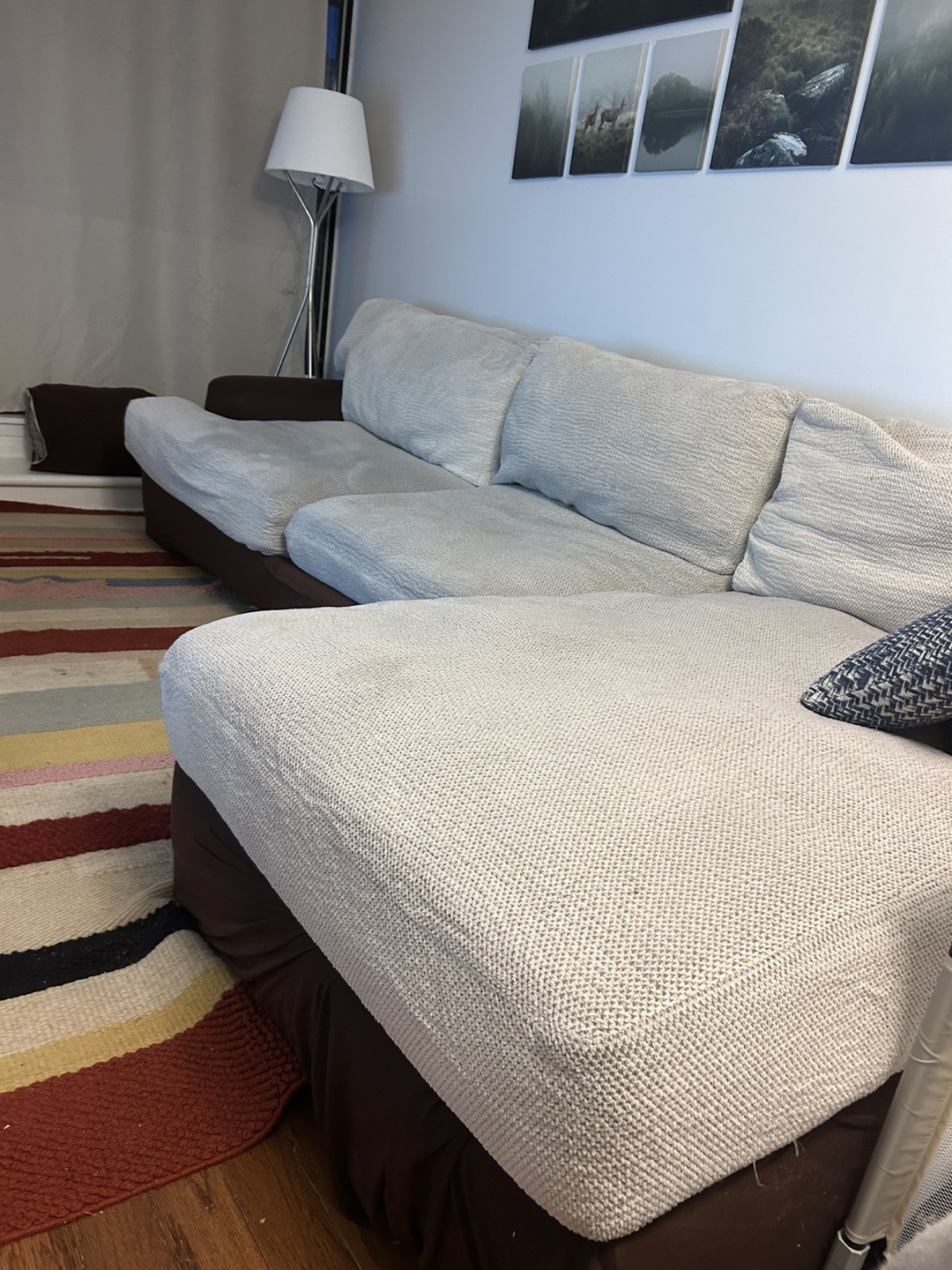 Beige and Brown L-Shaped Sectional Sofa