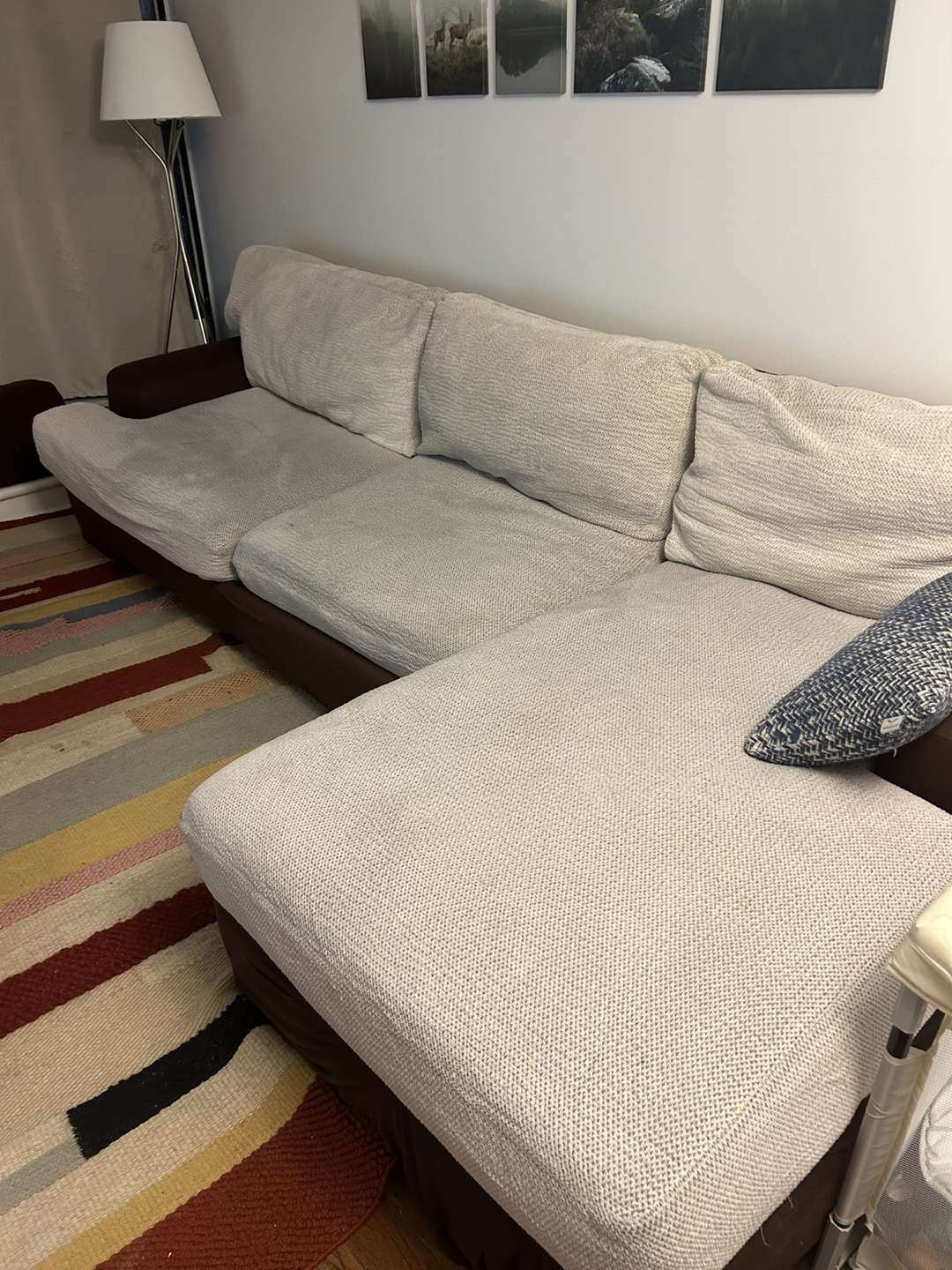 Beige and Brown L-Shaped Sectional Sofa - photo 4