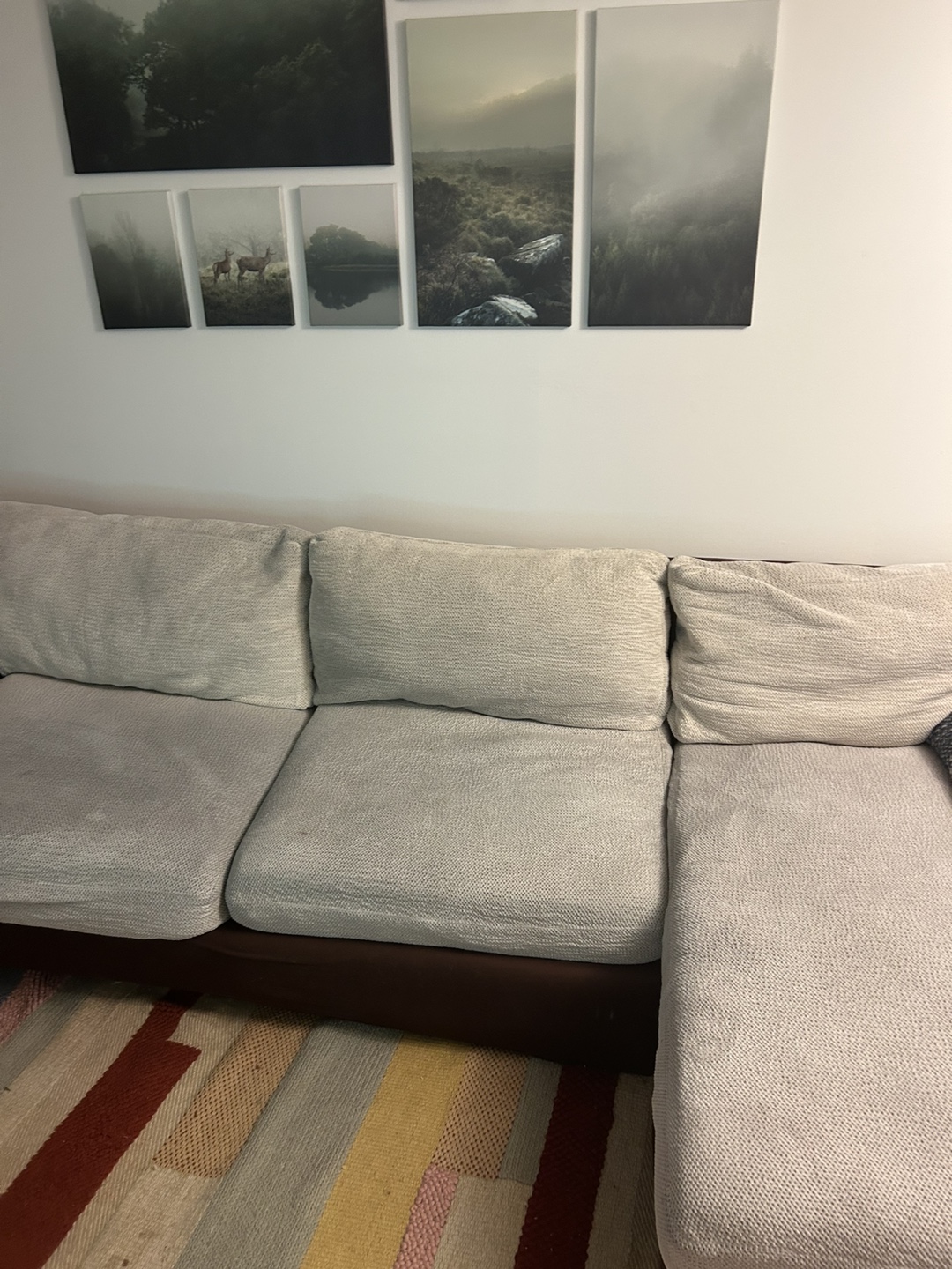 Beige and Brown L-Shaped Sectional Sofa - photo 3