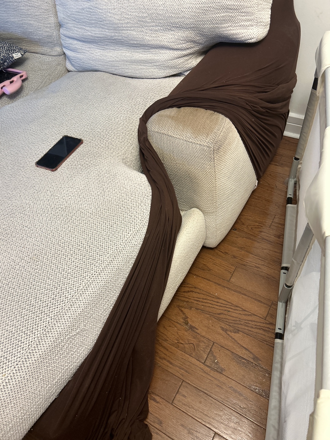 Beige and Brown L-Shaped Sectional Sofa - photo 5