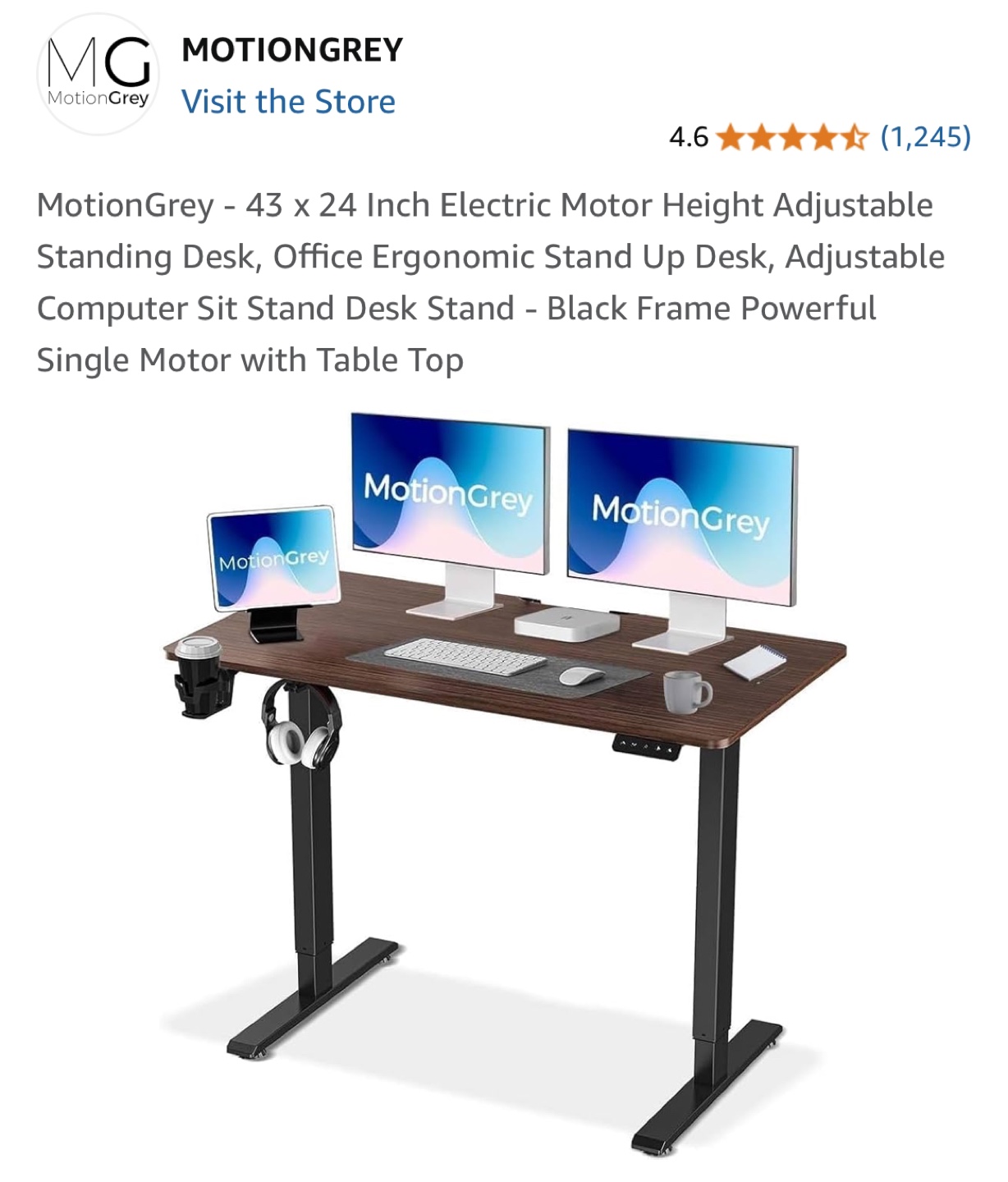 MotionGrey Electric Standing Desk - 43" x 24" - photo 4