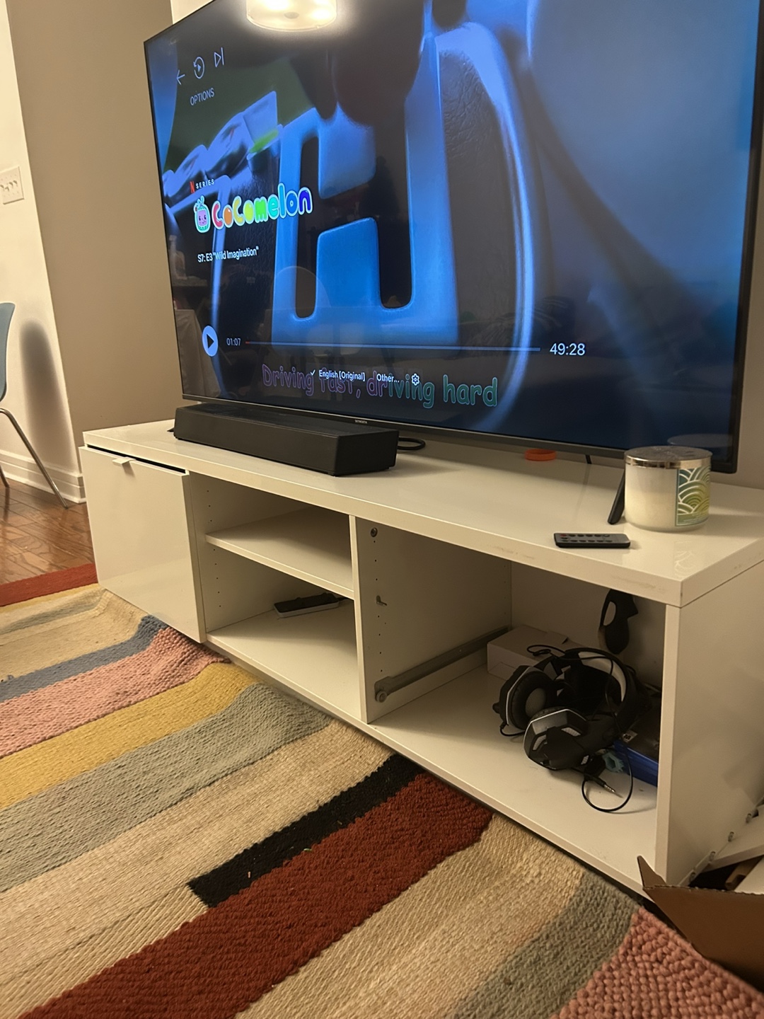 White TV Stand with Storage