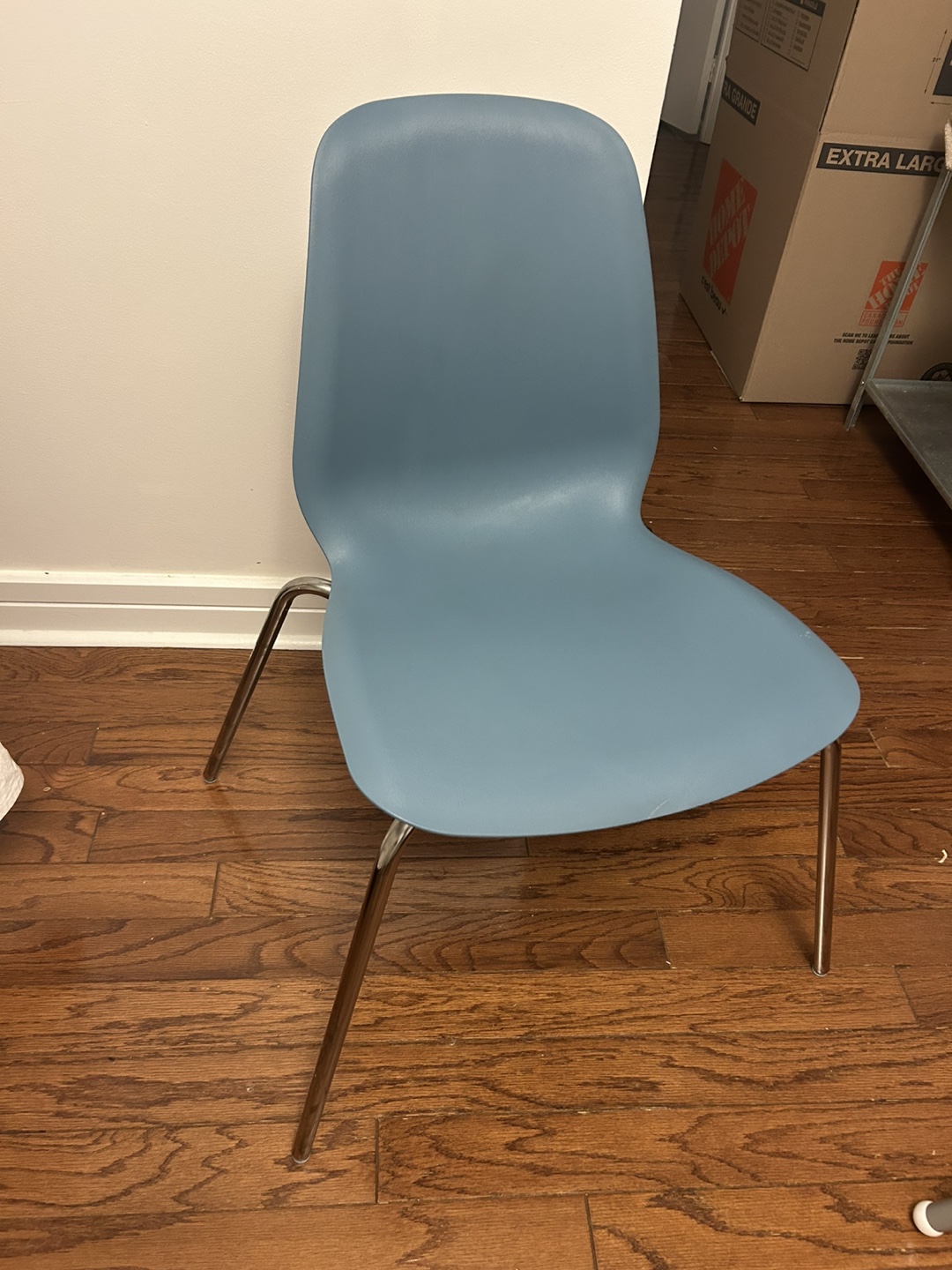 Blue Plastic Chair with Chrome Legs