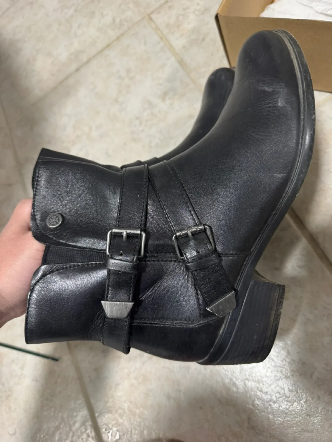 Black Leather Buckle Ankle Boots image indicator(2)
